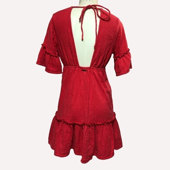 Billabong Red Sincerely Jules Lovers Wish V Neck Mid Thigh Dress Size Small - Picture 4 of 12